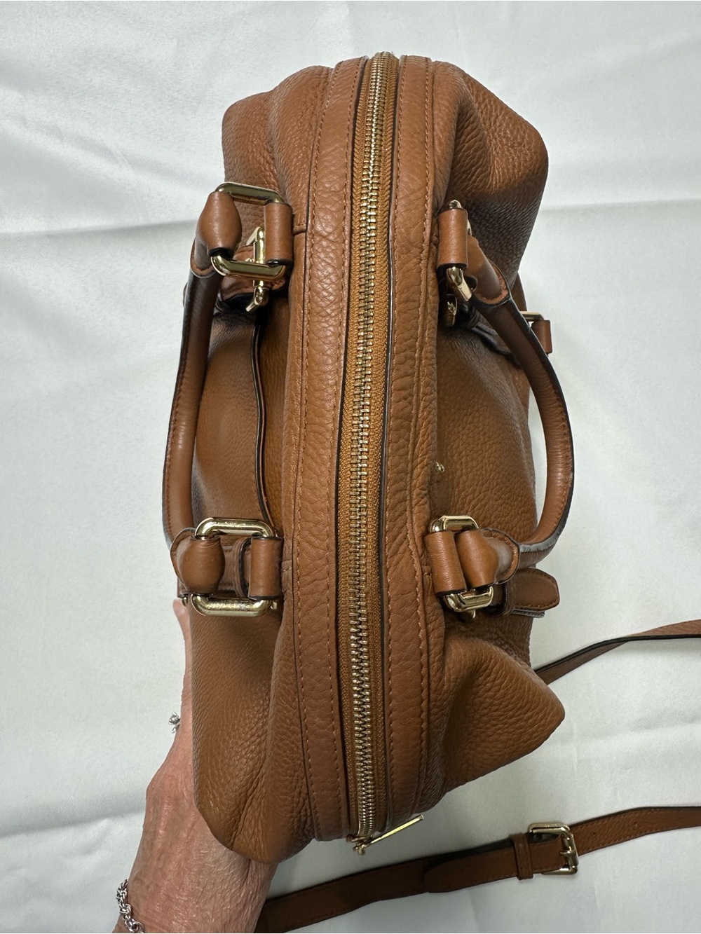 Michael Kors Brown Pebbled Leather Bedford Satchel with Strap - Picture 6 of 13